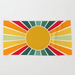 Colorful Vintage Sunshine, Retro Style with Golden Sun 11 Beach Towel