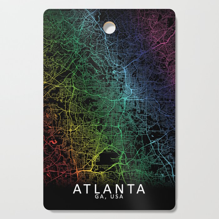 Atlanta, GA, USA, City, Map, Rainbow, Map, Art, Print Cutting Board