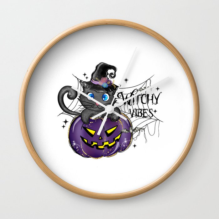Witchy vibes funny witch cat Halloween Wall Clock