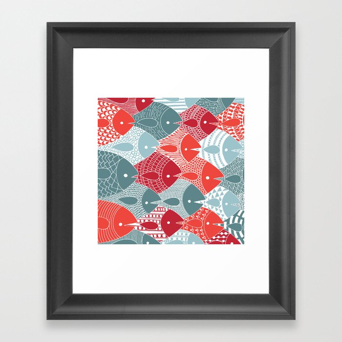 Fish Overlap Pattern Framed Art Print