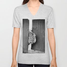 Beware of Dog black and white photograph of attack lion humorous black and white photography V Neck T Shirt