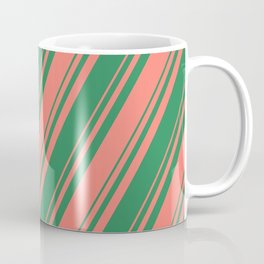 [ Thumbnail: Salmon and Sea Green Colored Stripes Pattern Coffee Mug ]