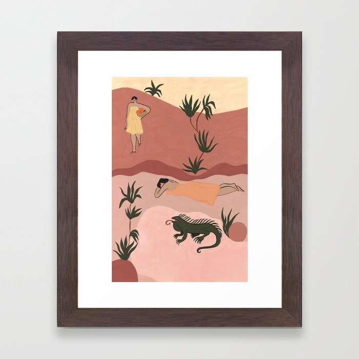 Sisters and Iguana Framed Art Print