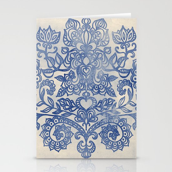 Indigo Blue Denim Ink Doodle Stationery Cards