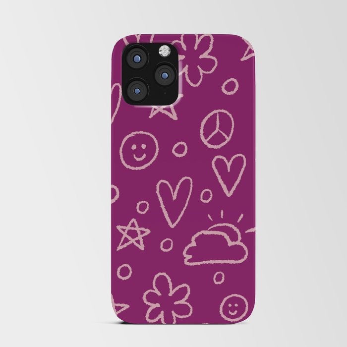 Girly Whiteboard Doodles - Plum Purple, Light Pink iPhone Card Case