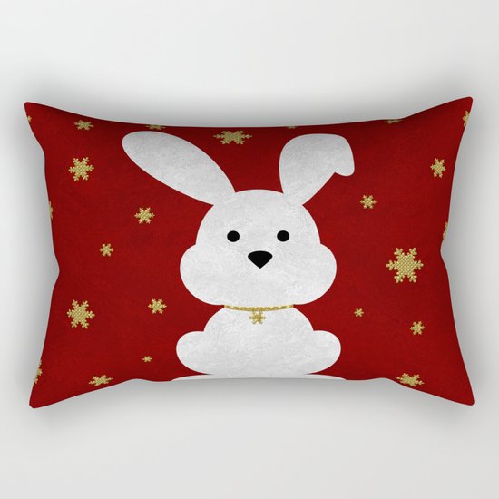 Christmas Bunny Red Marble Rectangular Pillow