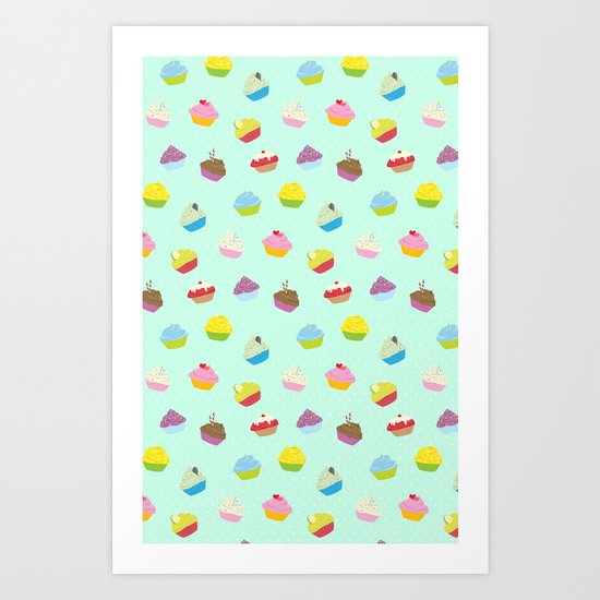 Cupcakes - mint Art Print