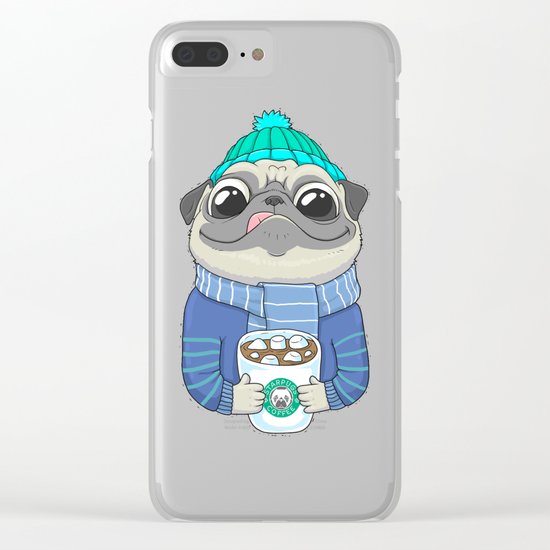 Pug with coffee Clear iPhone Case