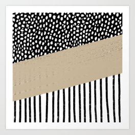 Polka Dots and Stripes Pattern (black/white/tan) Art Print