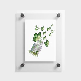 Green Butterflies Flying out of Bottle Floating Acrylic Print