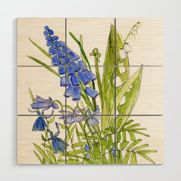 Blue and White Flowers Wood Wall Art
