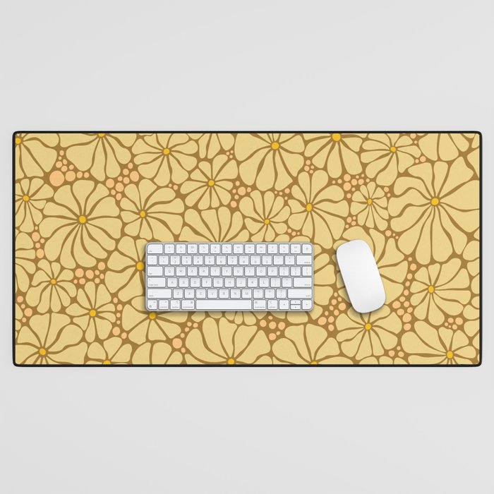 Groovy Wavy Daisy Flowers Daisies Retro Yellow Cottagecore Desk Mat