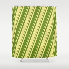 [ Thumbnail: Tan & Green Colored Lines Pattern Shower Curtain ]