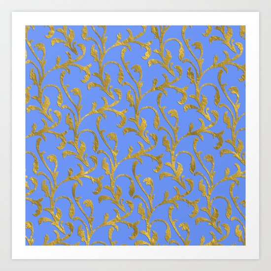 Queenlike on blue I- gold ornament on blue backround- elegant pattern Art Print