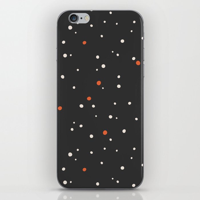 Abstract orange and white polka dots on dark grey iPhone Skin