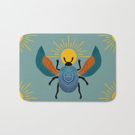 Colorful Ancient Egyptian Scarab Rolling Sun Bath Mat | Sacred, Insect, Bugslife, Egypt, Mystic, Creature, Colorful, Sun, Blue, Wings 