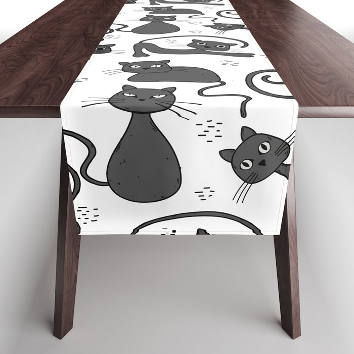Cute grey and black cats pattern.  Table Runner