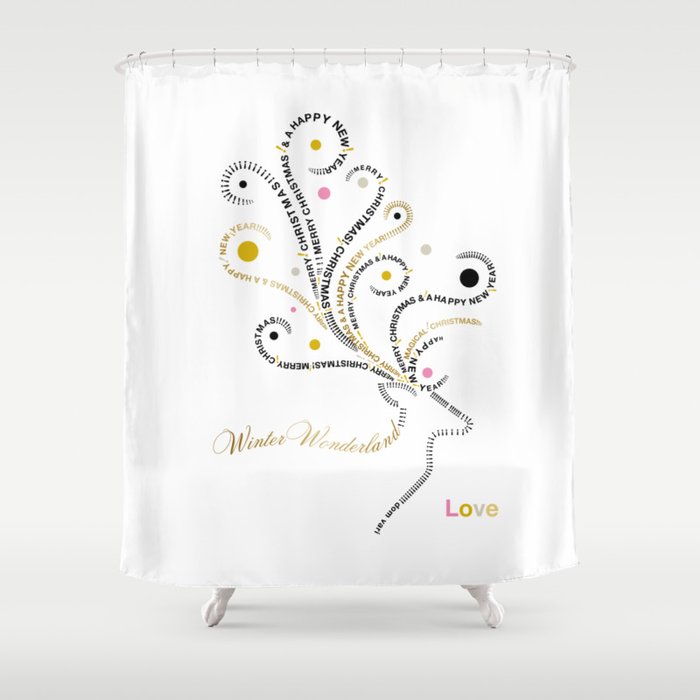 Typographic Reindeer Love White Shower Curtain by Dominique Vari