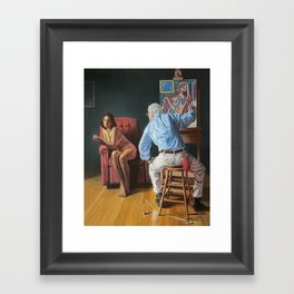 Rockwell Meets Picasso - Nude in a Red Armchair Framed Art Print