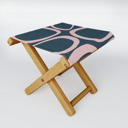 Mid Century Modern Funky Ovals Pattern Dark Blue and Pink Folding Stool