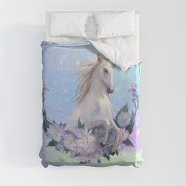 Unicorn and Flowers Duvet Cover