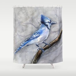 Blue Jay Watercolor Bird Shower Curtain