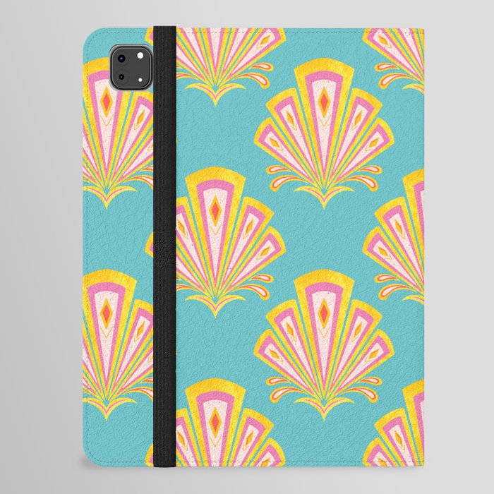 Yellow and turquoise Art Deco motif iPad Folio Case