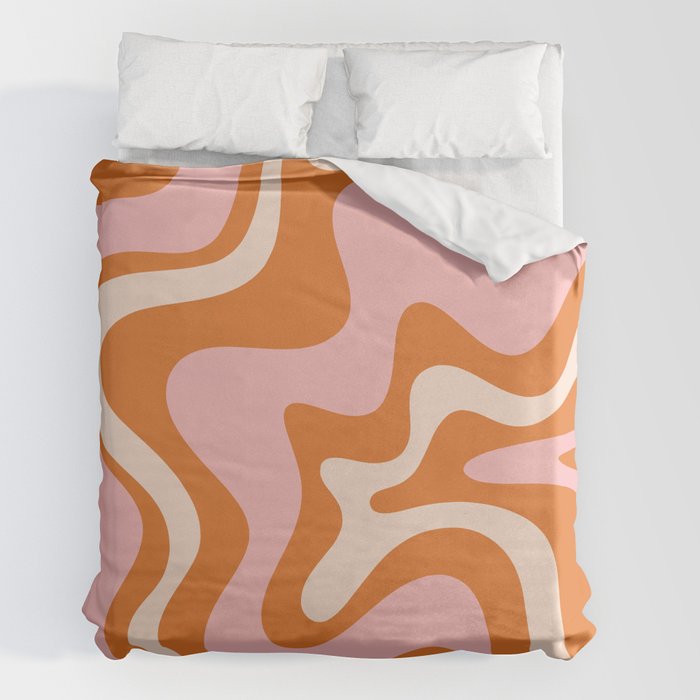 Liquid Swirl Retro Abstract Pattern in Orange Pink Cream Duvet Cover by  Kierkegaard Design Studio