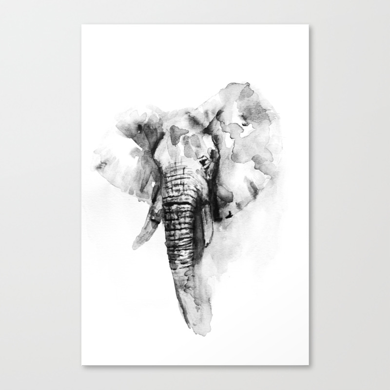 Black N White Painted Elephant Canvas Print By Zniqueartistshop