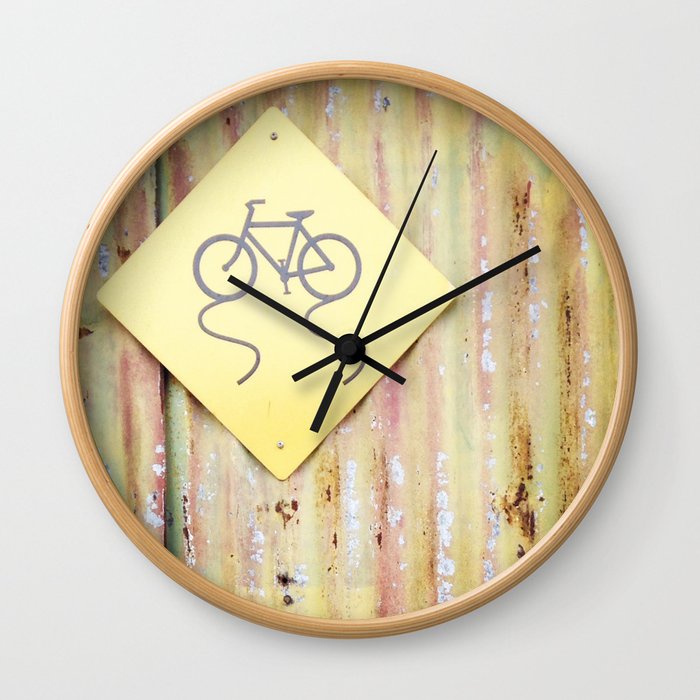 Yellow Bike Sign Wall Clock