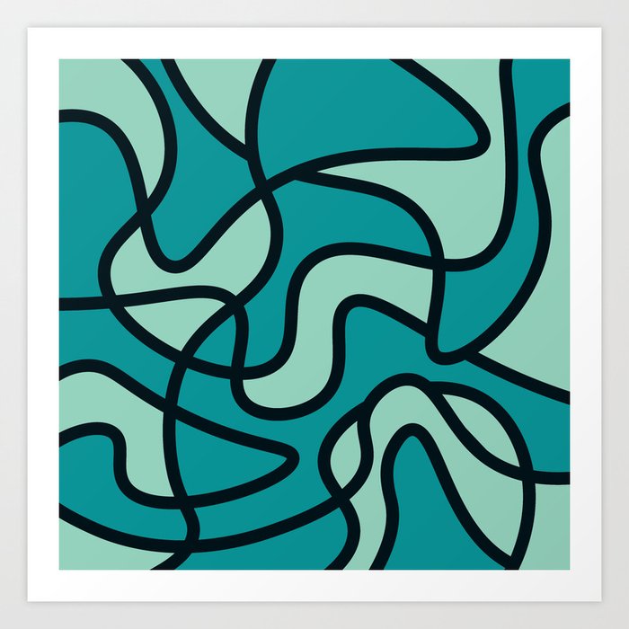 Messy Scribble Texture Background - Viridian Green and Pearl Aqua Art Print