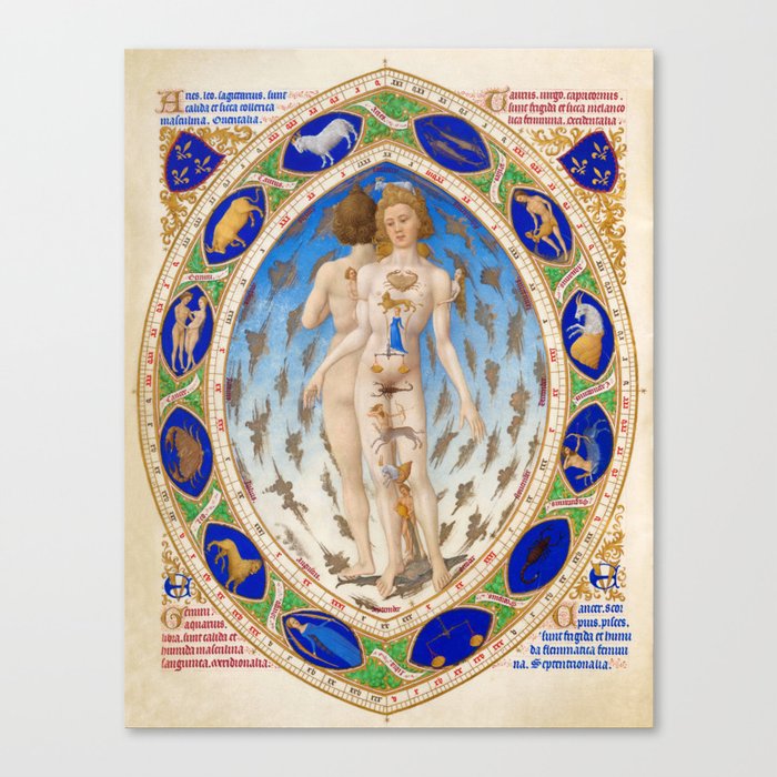 Zodiacal Man, Calendar by Limbourg Brothers Canvas Print