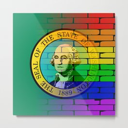 Gay Rainbow Wall Washington Flag Metal Print