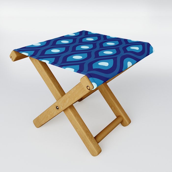 Groovy Abstract Colorful Retro Pattern - Blue and Navy Folding Stool