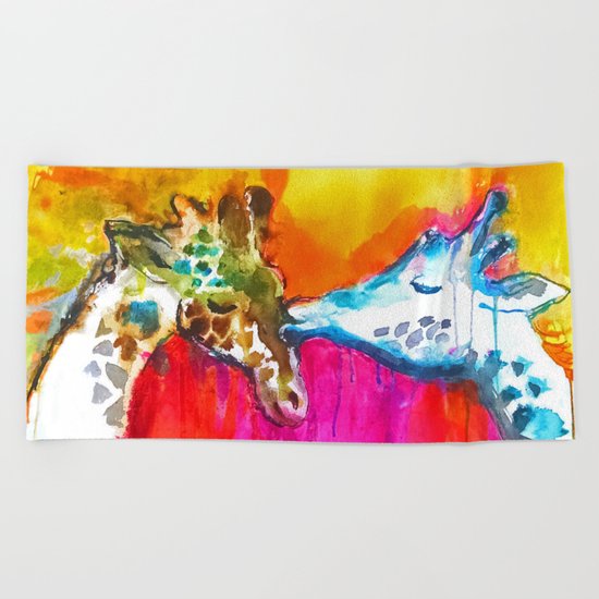 Giraffe Kiss Beach Towel