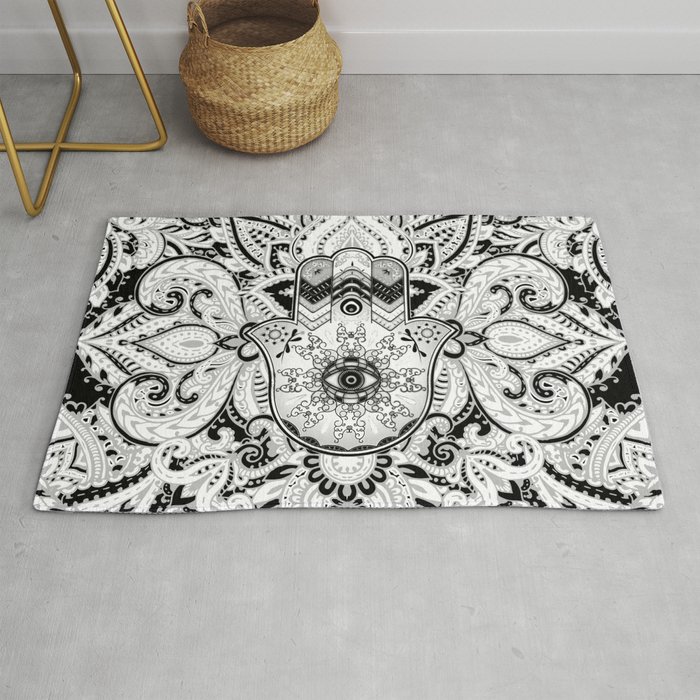 Hamsa Hand -Hand of Fatima grayscale Rug