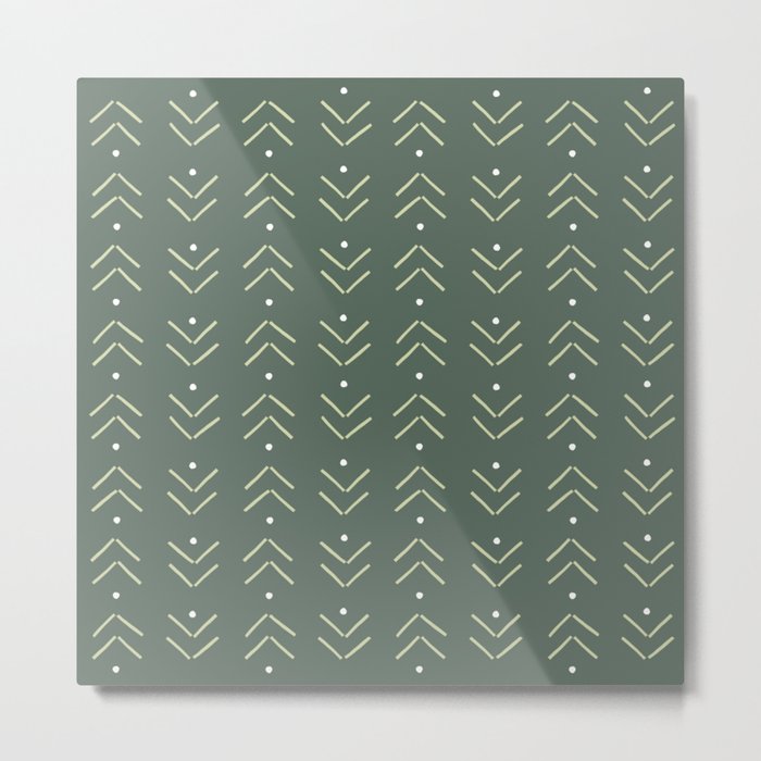 Arrow Lines Geometric Pattern 42 in Sage Green Metal Print