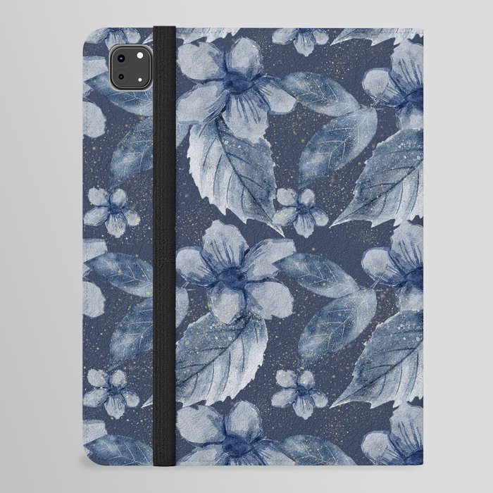 Blue Watercolor Floral Pattern iPad Folio Case