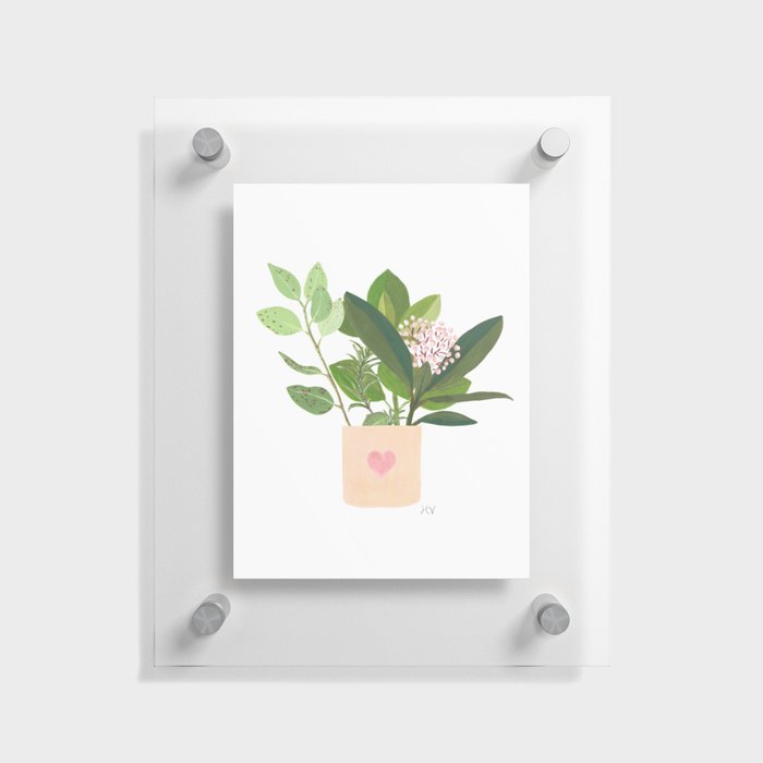 Heart pot bouquet in peach and green Floating Acrylic Print