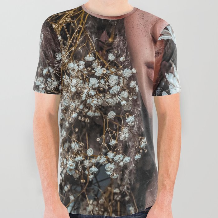 Floral forest female portrait with white blossoms color magical realism photograph / photography All Over Graphic Tee