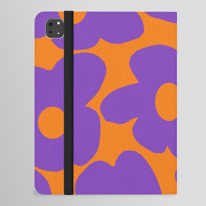 Large Bright Purple Retro Flowers Warm Orange Background #decor #society6 #buyart iPad Folio Case