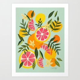 Grapefruit Blooms – Mint Palette Art Print