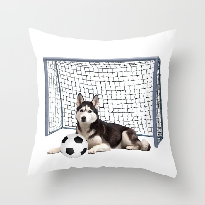 Husky Dog - Soccer Goal Sports  Throw Pillow