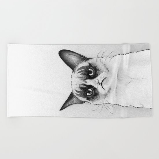 Grumpy Simmons Cat Whimsical Funny Animal Music Beach Towel