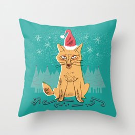 Festive Holiday Forest Fox Throw Pillow