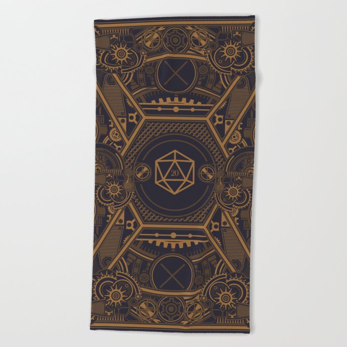 Steampunk Polyhedral D20 Dice Mechanical Tabletop RPG Gaming Beach Towel