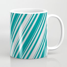 [ Thumbnail: Teal & Light Grey Colored Striped Pattern Coffee Mug ]