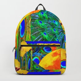 YELLOW HIBISCUS FULL GOLDEN MOON  BLUE PEACOCKS Backpack