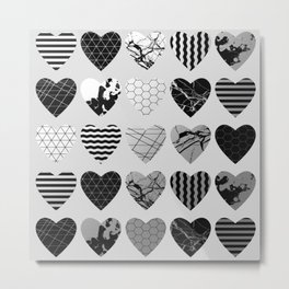 Metallic Love - Hexagon, stripes, triangles, geometric, marble, paint splat hearts! Metal Print | Textured, Acrylic, Pattern, Abstract, Heart, Stripes, Foil, Metaleffect, Lovehearts, Geometric 