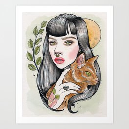 The Girl and Her Cat Art Print